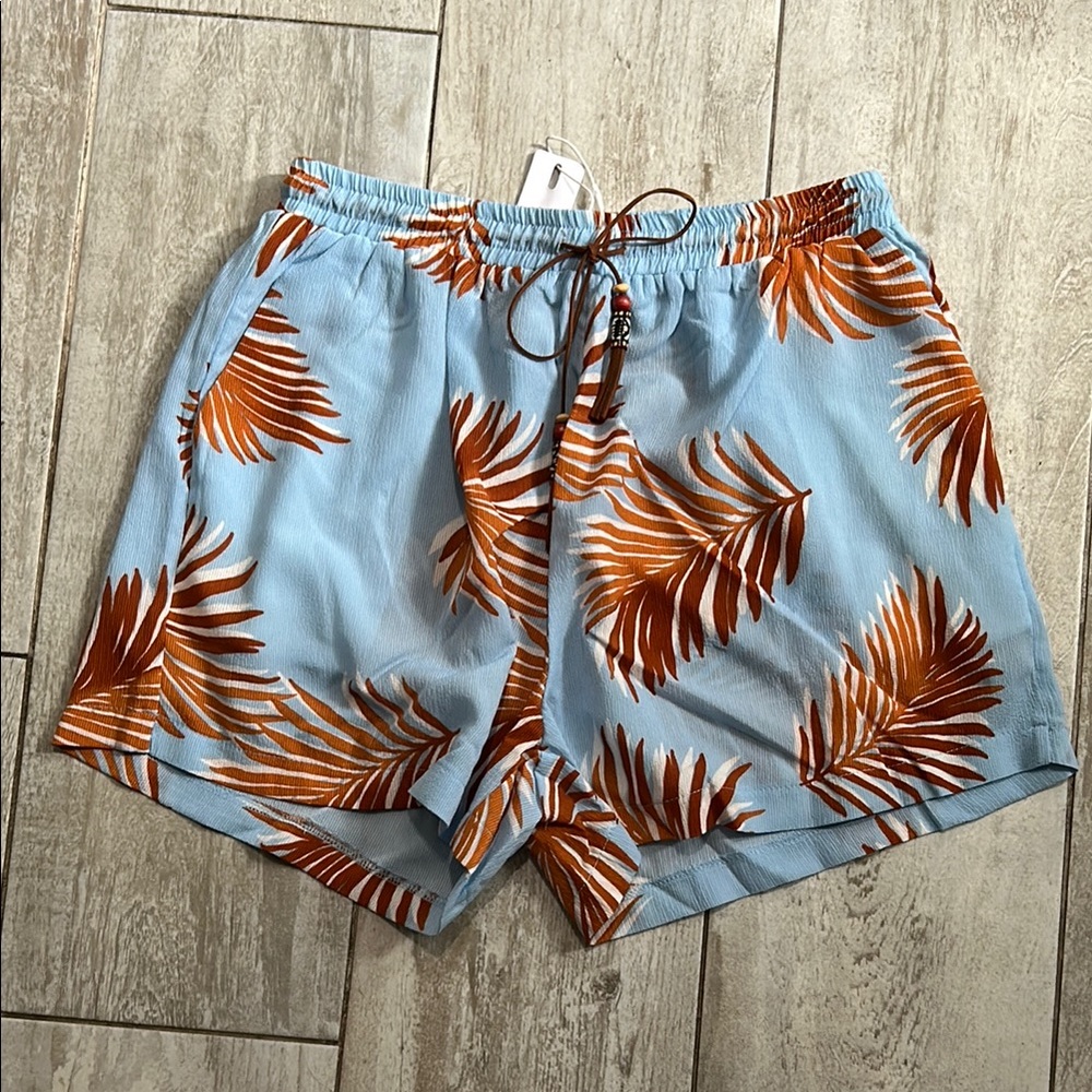[Rêveuse] Blue and Orange Leaf Print Shorts - Size Medium NWT